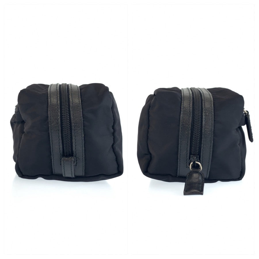 25351
PRADA プラダ テスート 三角ロゴプレート ブラック 黒 シルバー金具 ナイロン ポーチ クラッチバッグ レディース ABP21