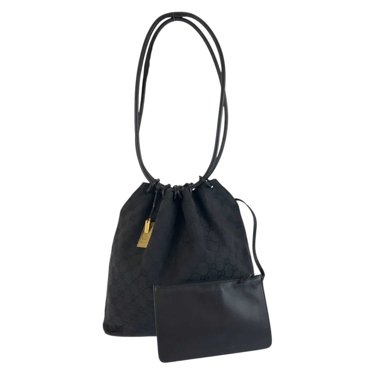 25352
GUCCI グッチ ブラック 黒 ゴールド金具 GGキャンバス / レザー 90644 巾着ショルダーバッグ レディース ABP36