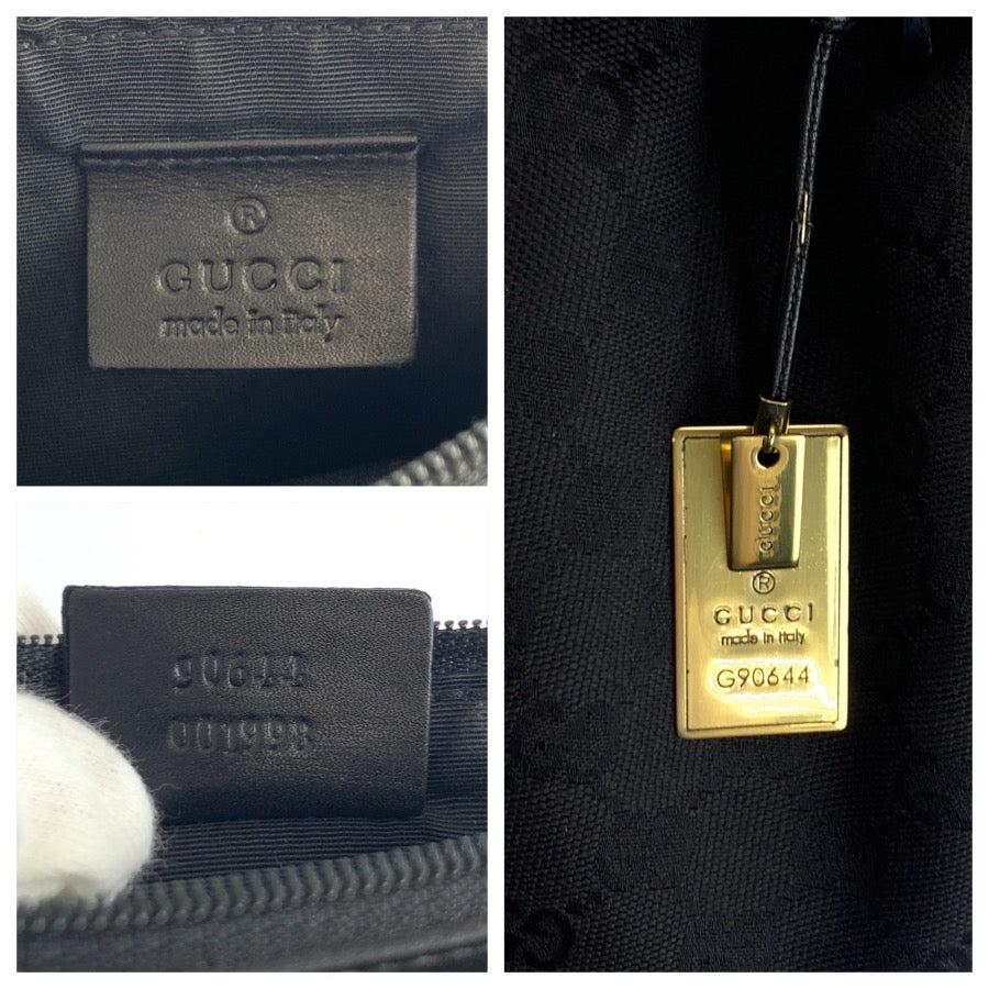 25352
GUCCI グッチ ブラック 黒 ゴールド金具 GGキャンバス / レザー 90644 巾着ショルダーバッグ レディース ABP36
