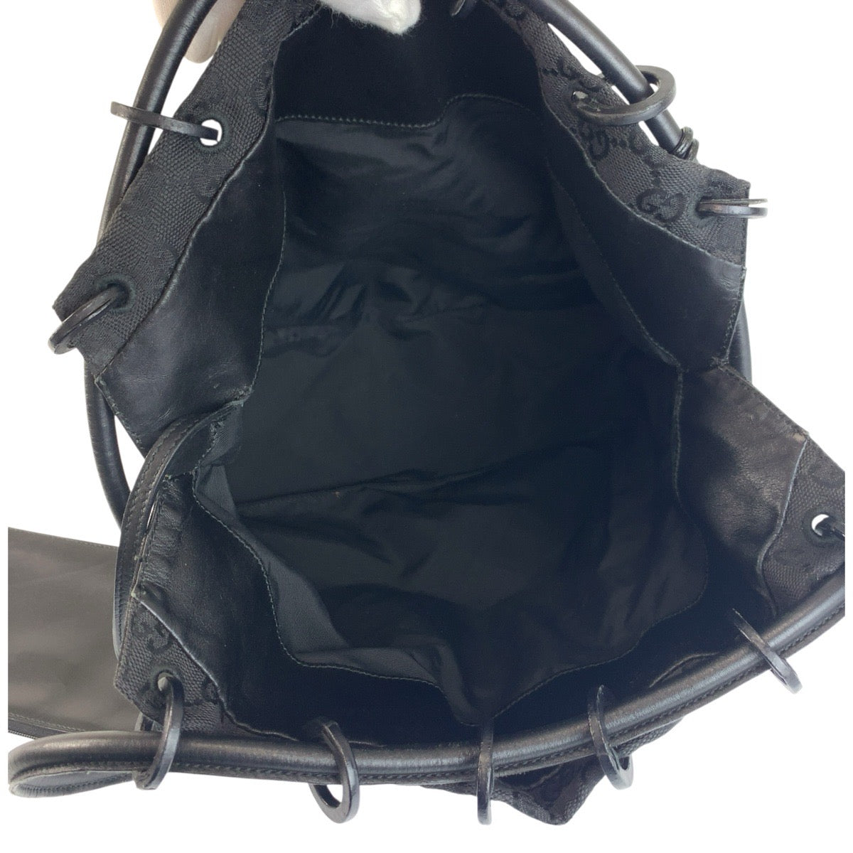 25352
GUCCI グッチ ブラック 黒 ゴールド金具 GGキャンバス / レザー 90644 巾着ショルダーバッグ レディース ABP36
