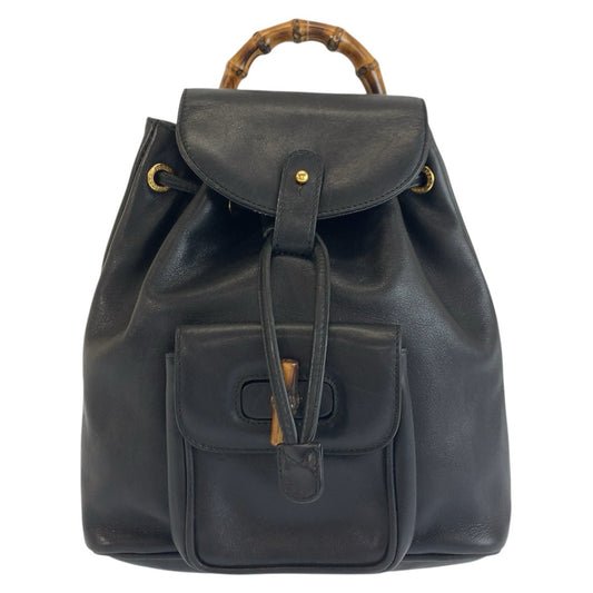 25353
GUCCI グッチ ヴィンテージ バンブー ブラック 黒 ゴールド金具 レザー 003 1703 リュックサック バックパック レディース ABP36