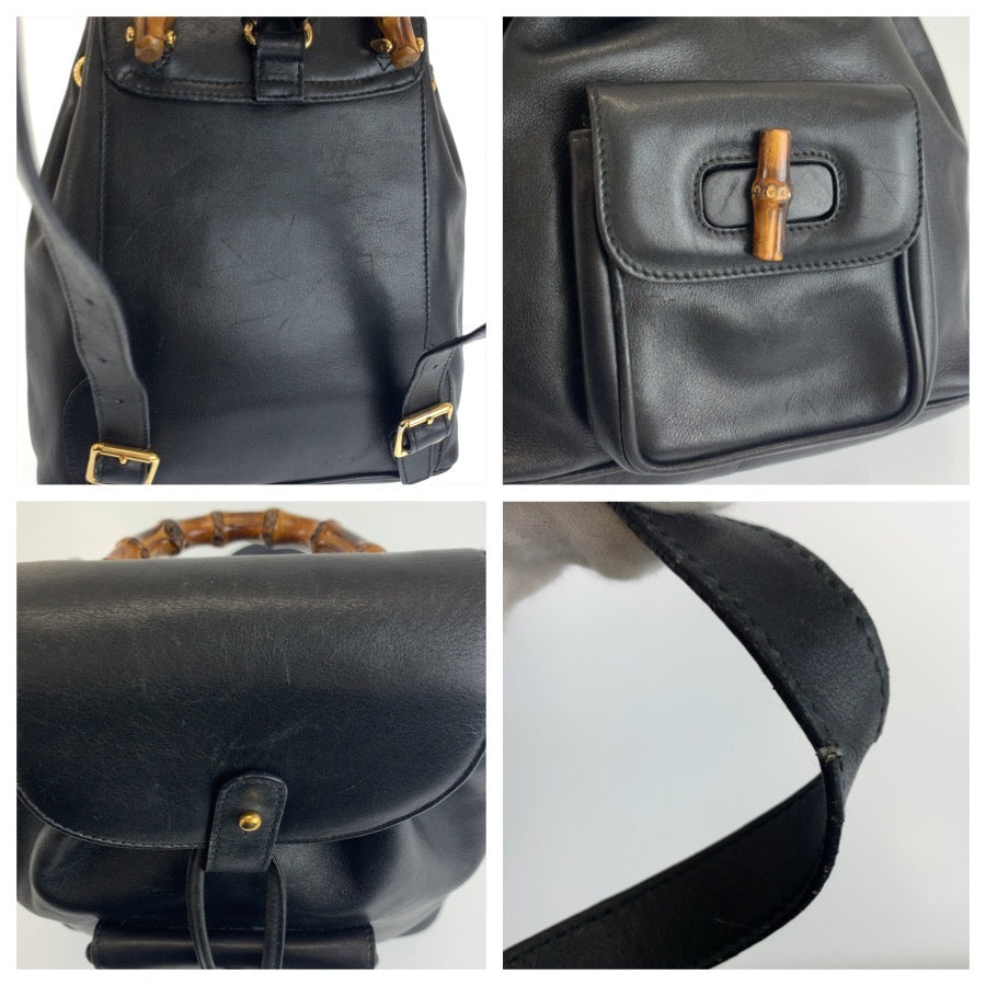 25353
GUCCI グッチ ヴィンテージ バンブー ブラック 黒 ゴールド金具 レザー 003 1703 リュックサック バックパック レディース ABP36