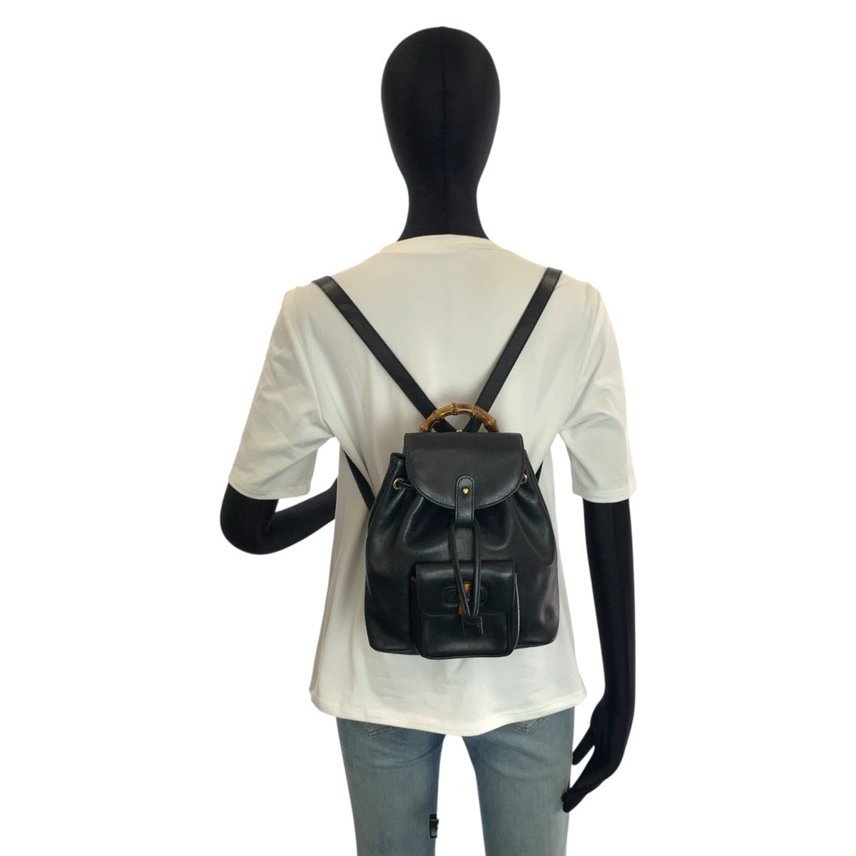 25353
GUCCI グッチ ヴィンテージ バンブー ブラック 黒 ゴールド金具 レザー 003 1703 リュックサック バックパック レディース ABP36