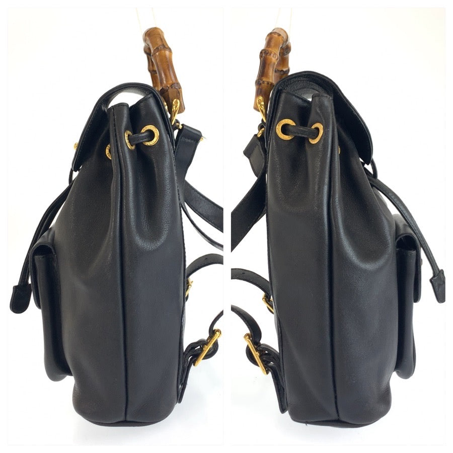 25353
GUCCI グッチ ヴィンテージ バンブー ブラック 黒 ゴールド金具 レザー 003 1703 リュックサック バックパック レディース ABP36