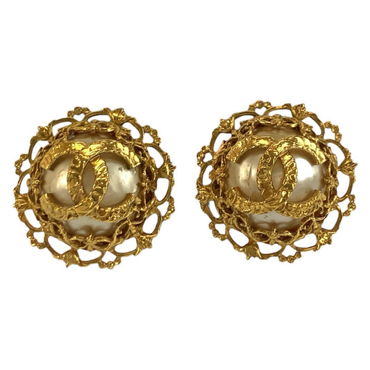 25354
CHANEL シャネル ヴィンテージ ココマーク ゴールド メッキ / フェイクパール イヤリング レディース AB48