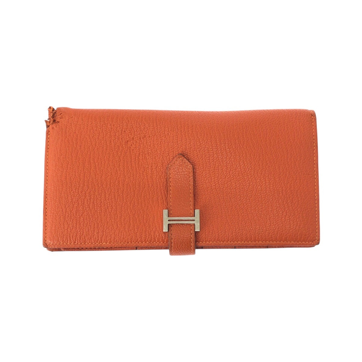 25355
HERMES エルメス ベアンスフレ オレンジ シルバー金具 ヴォーエプソン 長財布 ロングウォレット X刻印 レディース B20