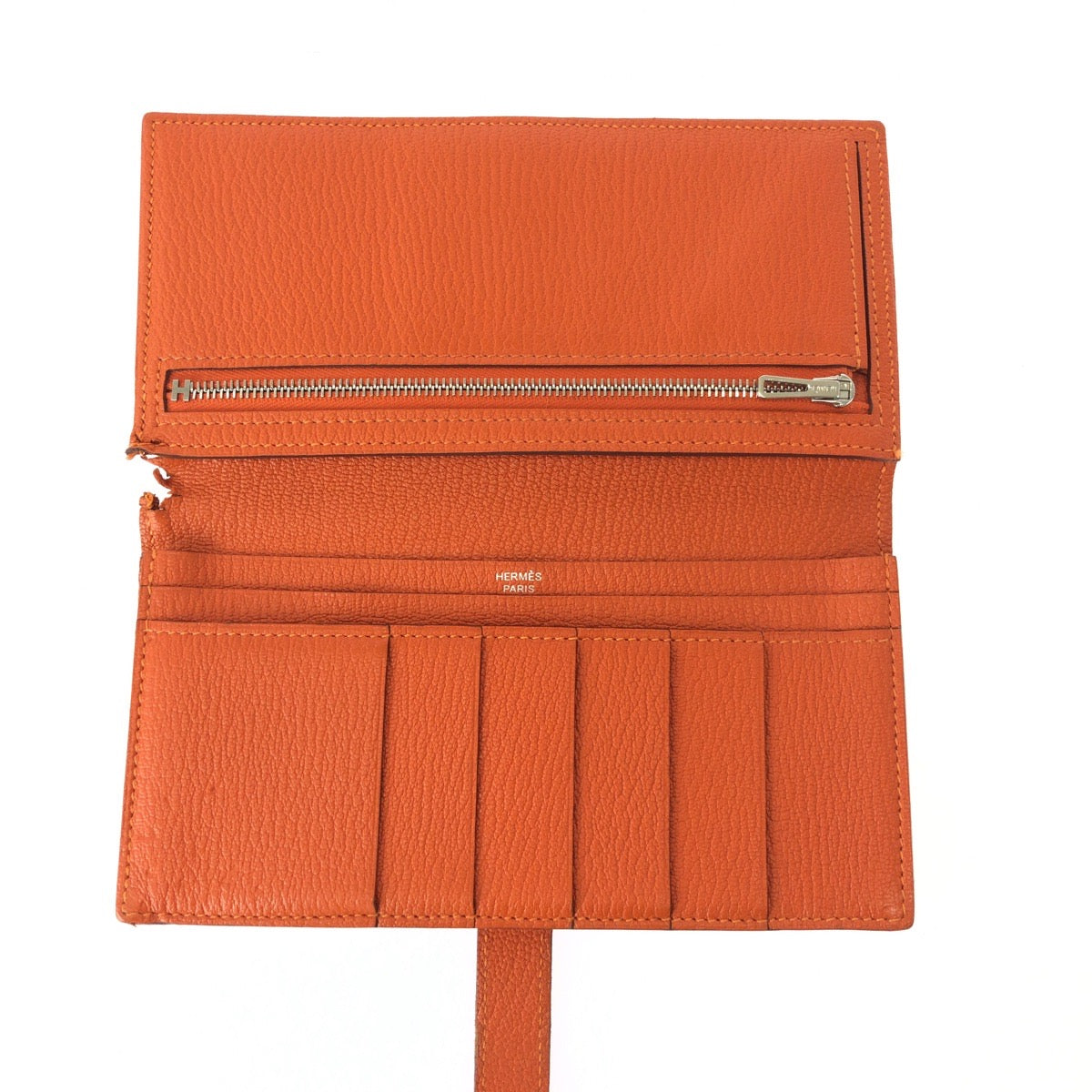 25355
HERMES エルメス ベアンスフレ オレンジ シルバー金具 ヴォーエプソン 長財布 ロングウォレット X刻印 レディース B20
