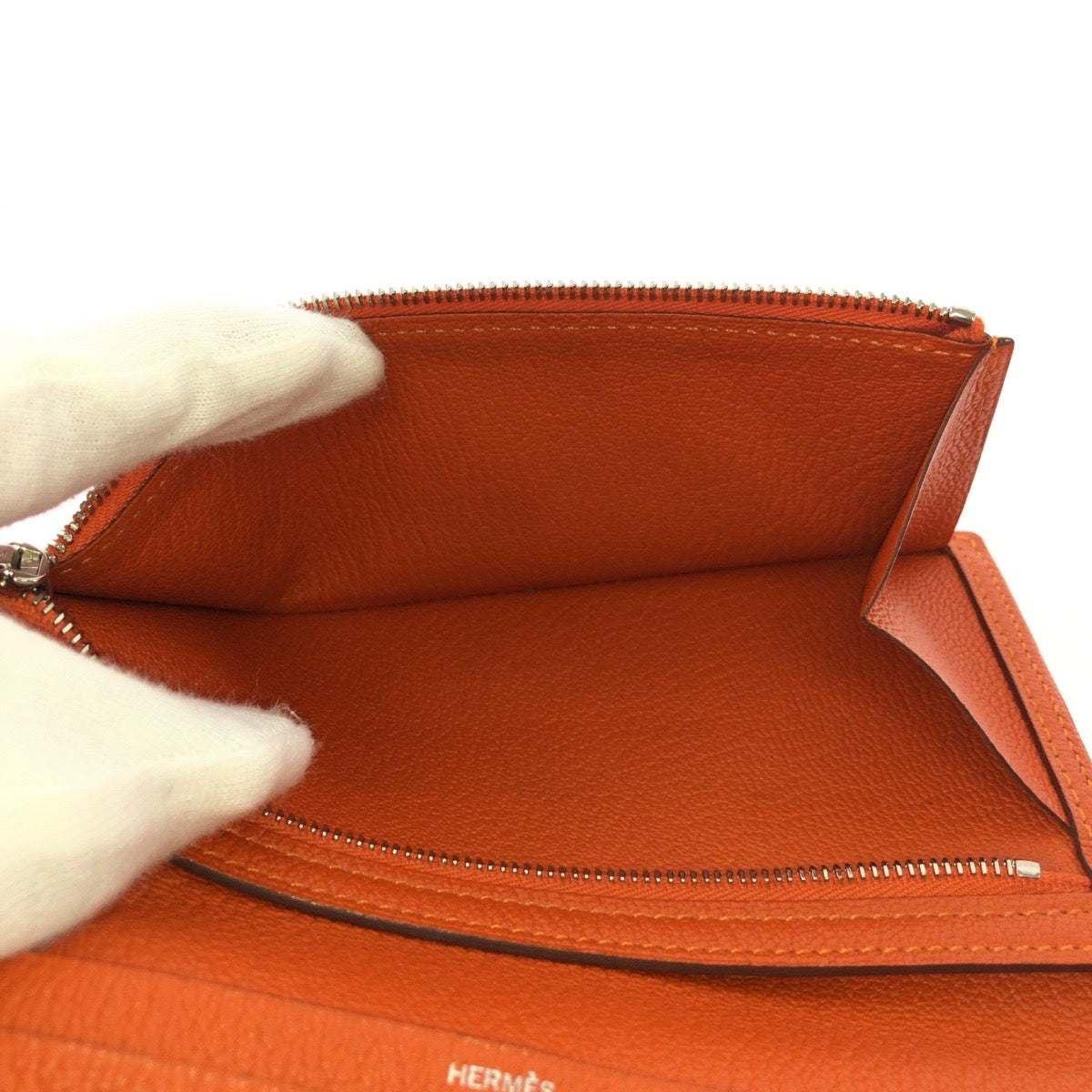 25355
HERMES エルメス ベアンスフレ オレンジ シルバー金具 ヴォーエプソン 長財布 ロングウォレット X刻印 レディース B20