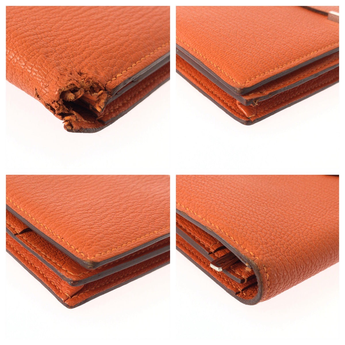 25355
HERMES エルメス ベアンスフレ オレンジ シルバー金具 ヴォーエプソン 長財布 ロングウォレット X刻印 レディース B20