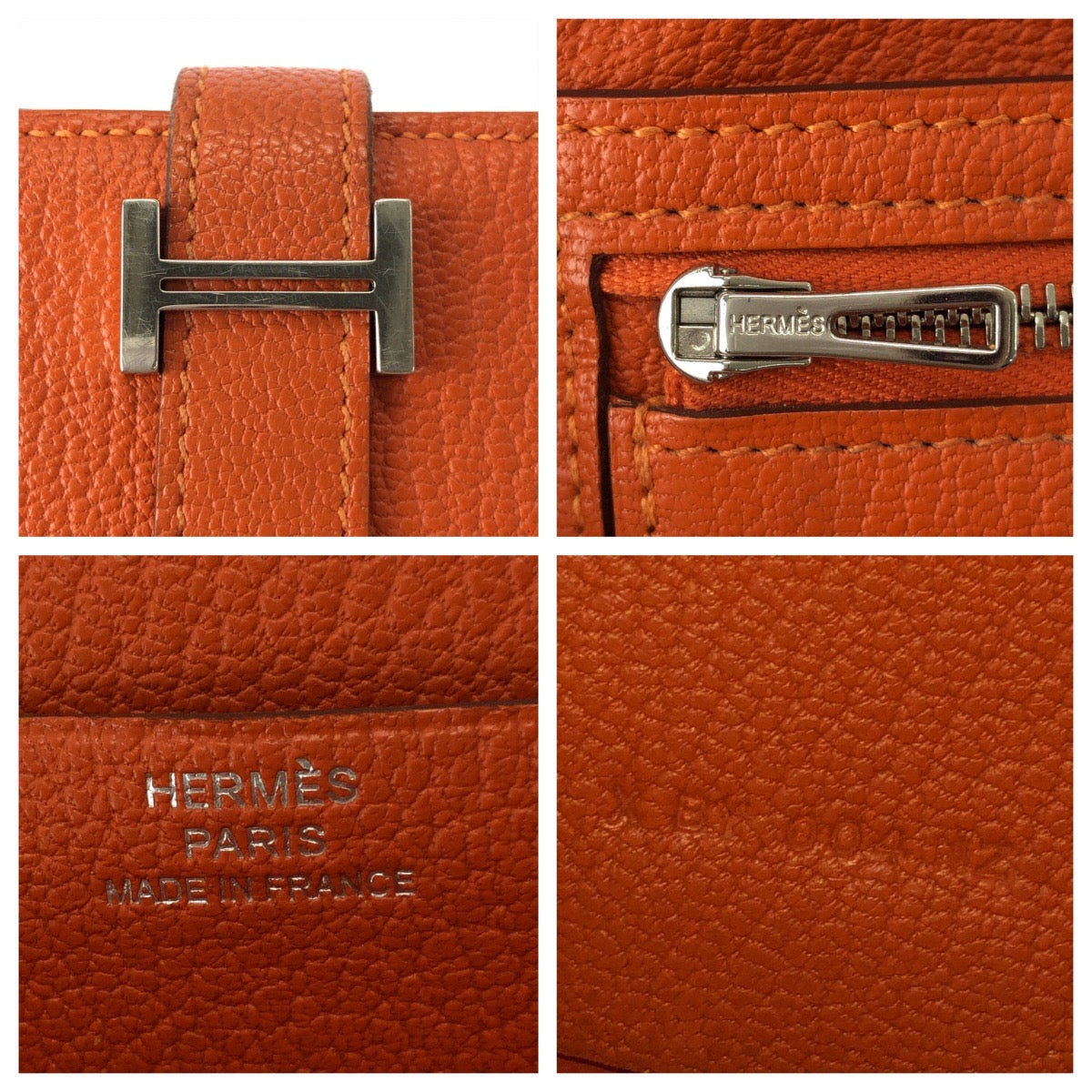 25355
HERMES エルメス ベアンスフレ オレンジ シルバー金具 ヴォーエプソン 長財布 ロングウォレット X刻印 レディース B20