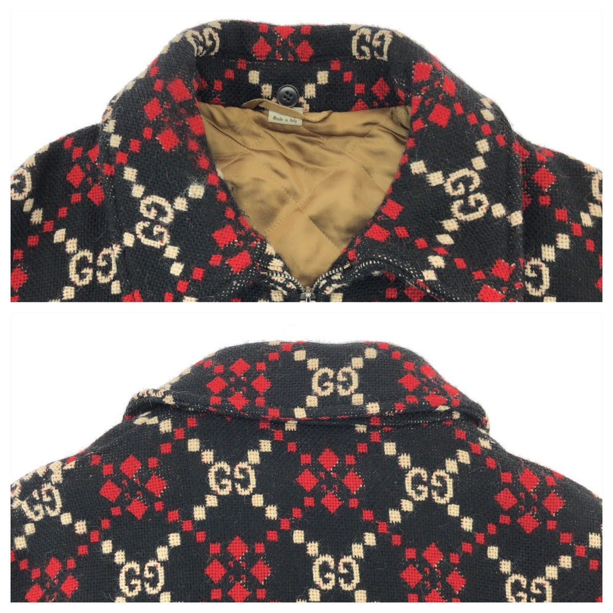 25359
GUCCI グッチ マクロGGダイヤモンドウール サイズ48 ブラック レッド ホワイト ウール 546330 Z507M ウールジャケット ジップジャケット メンズ A90