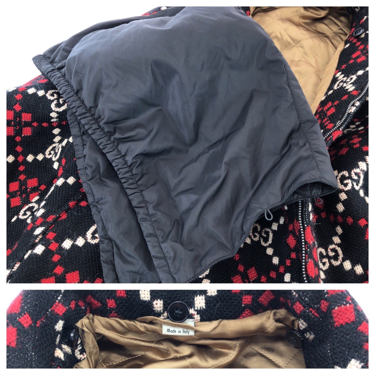 25359
GUCCI グッチ マクロGGダイヤモンドウール サイズ48 ブラック レッド ホワイト ウール 546330 Z507M ウールジャケット ジップジャケット メンズ A90