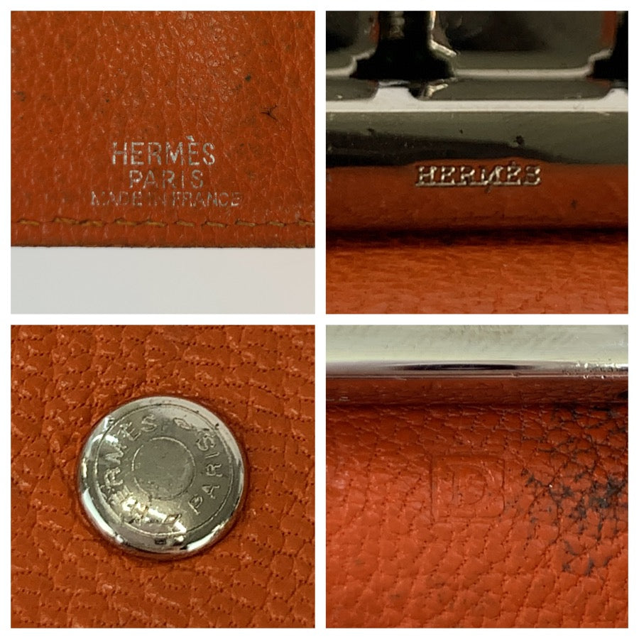 25364
HERMES エルメス セリエ エテュイクレ4 オレンジ シルバー金具 レザー キーケース 4連 □D刻印 レディース AB8
