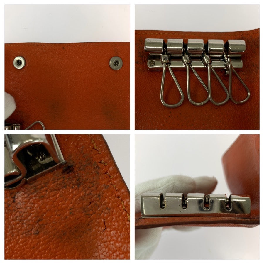 25364
HERMES エルメス セリエ エテュイクレ4 オレンジ シルバー金具 レザー キーケース 4連 □D刻印 レディース AB8