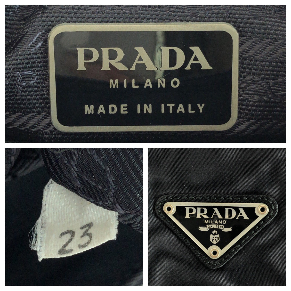 25385
PRADA プラダ テスート 三角ロゴプレート ブラック 黒 シルバー金具 ナイロン トートバッグ ハンドバッグ レディース AB21