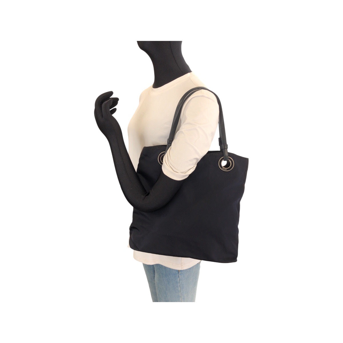 25386
PRADA プラダ テスート 三角ロゴプレート ネイビー シルバー金具 ナイロン トートバッグ ハンドバッグ レディース B