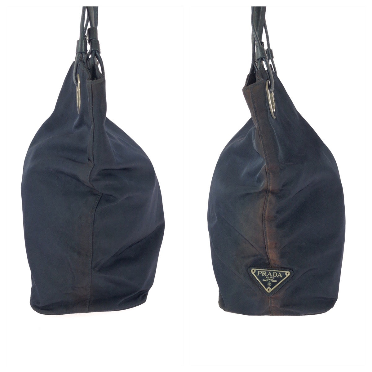 25386
PRADA プラダ テスート 三角ロゴプレート ネイビー シルバー金具 ナイロン トートバッグ ハンドバッグ レディース B