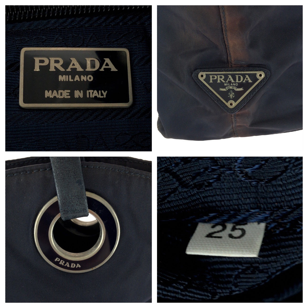 25386
PRADA プラダ テスート 三角ロゴプレート ネイビー シルバー金具 ナイロン トートバッグ ハンドバッグ レディース B