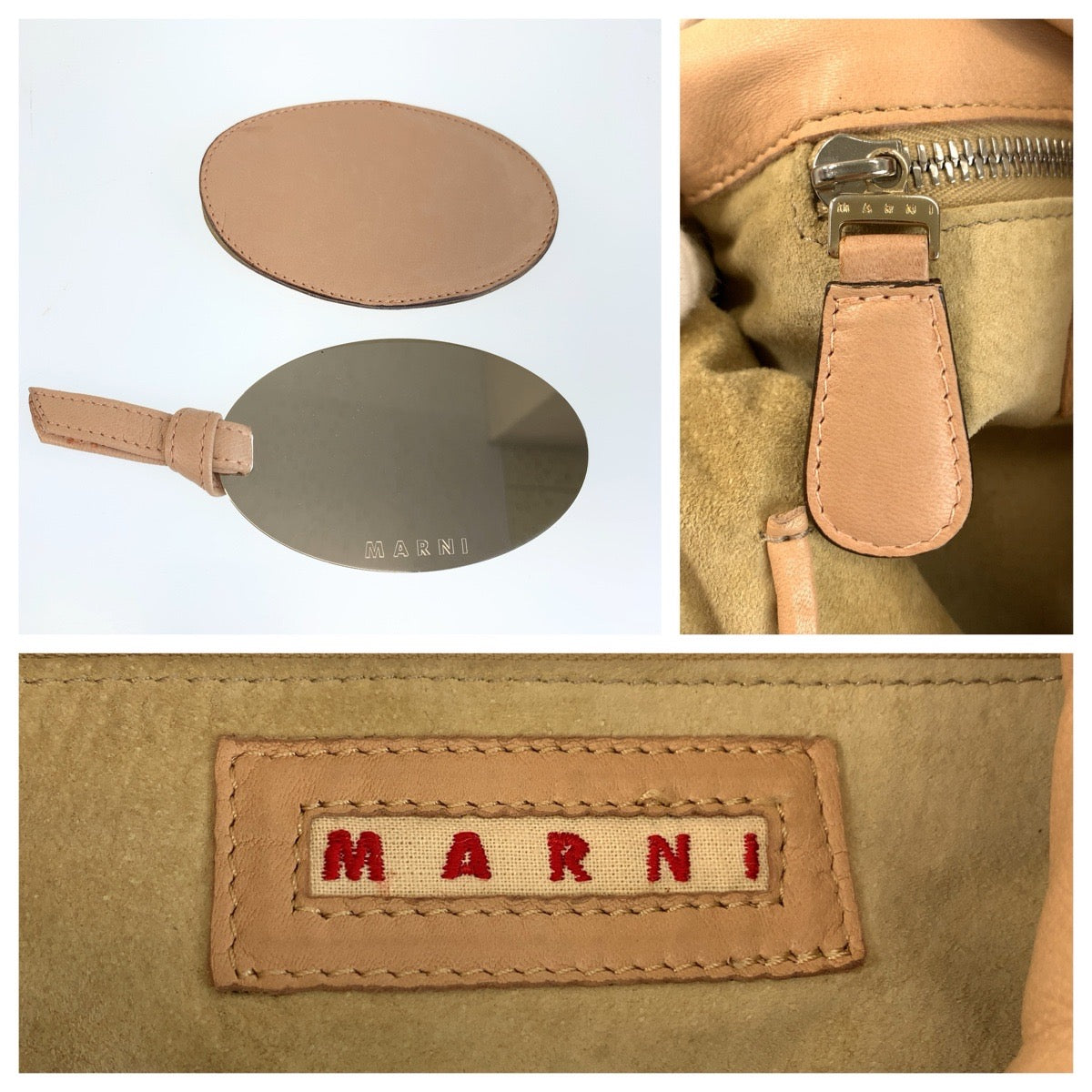 25389
MARNI マルニ ミラー付き ベージュ レザー ハンドバッグ レディース AB15