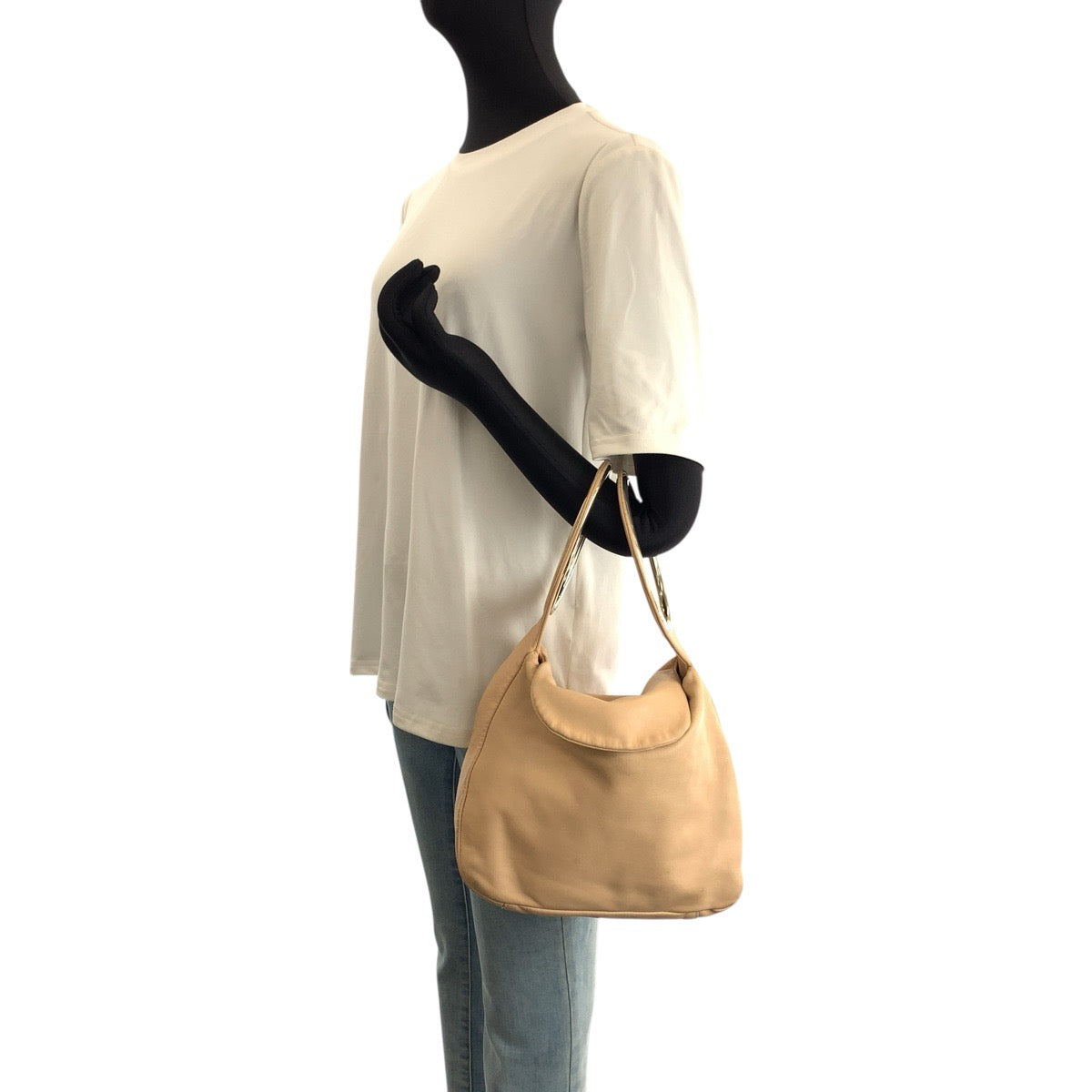 25389
MARNI マルニ ミラー付き ベージュ レザー ハンドバッグ レディース AB15