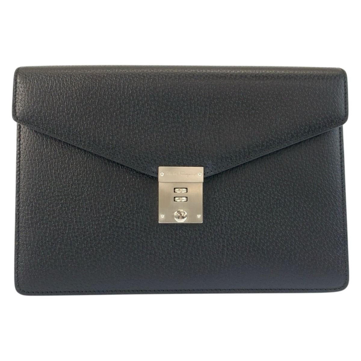 25392
Salvatore Ferragamo サルヴァトーレフェラガモ ブラック 黒 シルバー金具 レザー EO-24 5535 クラッチバッグ セカンドバッグ メンズ A23