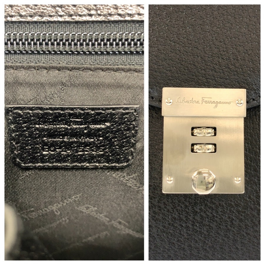 25392
Salvatore Ferragamo サルヴァトーレフェラガモ ブラック 黒 シルバー金具 レザー EO-24 5535 クラッチバッグ セカンドバッグ メンズ A23