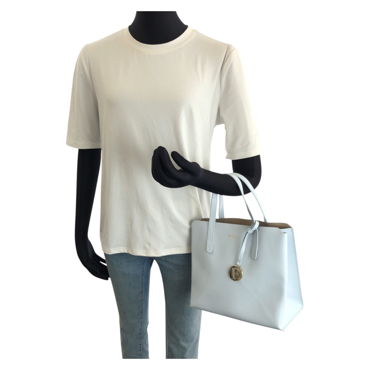 25393
Furla フルラ サリー ロゴ ライトブルー ゴールド金具 レザー トートバッグ ハンドバッグ レディース ABP10