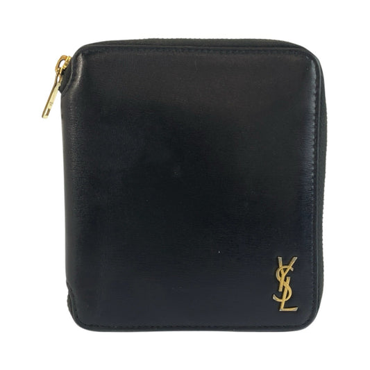 25397
SAINT LAURENT PARIS サンローランパリ YSL タイニー ブラック ゴールド金具 レザー 折り財布 レディース ABP23