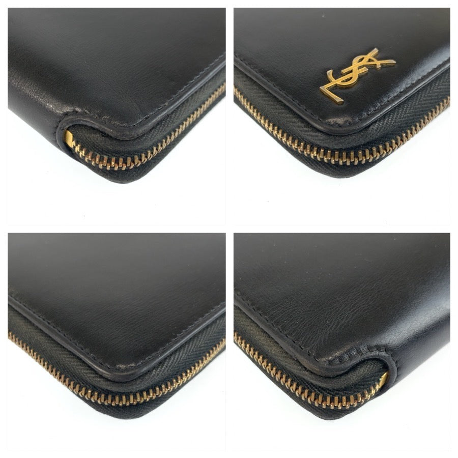 25397
SAINT LAURENT PARIS サンローランパリ YSL タイニー ブラック ゴールド金具 レザー 折り財布 レディース ABP23