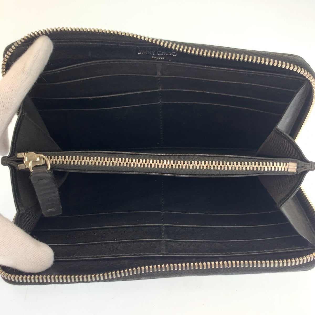25399
JIMMY CHOO ジミーチュウ スターエンボス ブラック 黒 シルバー金具 レザー 長財布 ロングウォレット 男女兼用 メンズ ABP21
