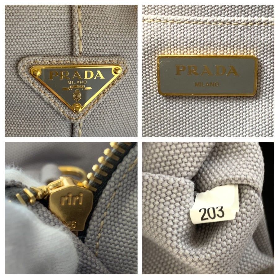 25421
PRADA プラダ カナパ 三角ロゴプレート グレー ゴールド金具 キャンバス トートバッグ ショルダーバッグ 2way レディース ABP58