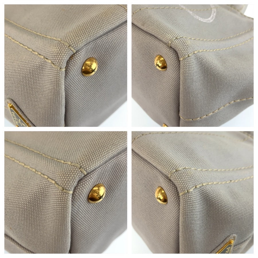 25421
PRADA プラダ カナパ 三角ロゴプレート グレー ゴールド金具 キャンバス トートバッグ ショルダーバッグ 2way レディース ABP58