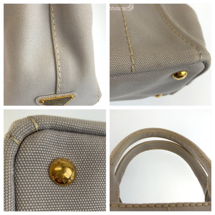 25421
PRADA プラダ カナパ 三角ロゴプレート グレー ゴールド金具 キャンバス トートバッグ ショルダーバッグ 2way レディース ABP58