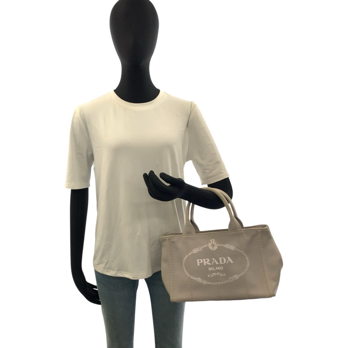 25421
PRADA プラダ カナパ 三角ロゴプレート グレー ゴールド金具 キャンバス トートバッグ ショルダーバッグ 2way レディース ABP58