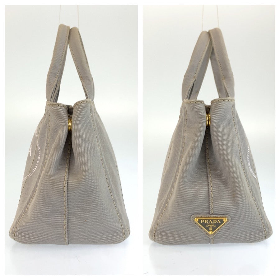 25421
PRADA プラダ カナパ 三角ロゴプレート グレー ゴールド金具 キャンバス トートバッグ ショルダーバッグ 2way レディース ABP58