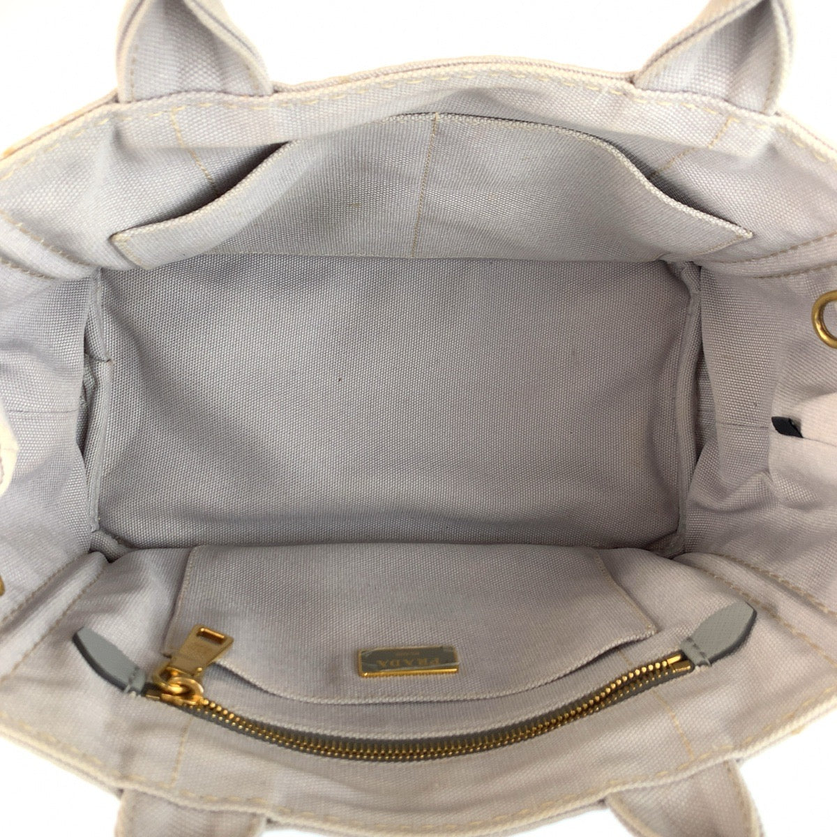25421
PRADA プラダ カナパ 三角ロゴプレート グレー ゴールド金具 キャンバス トートバッグ ショルダーバッグ 2way レディース ABP58