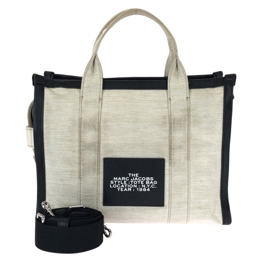 25422
MARC JACOBS マークジェイコブス THE TOTE BAG 2way ホワイト ブラック シルバー金具 キャンバス / レザー トートバッグ ショルダーバッグ レディース AB9