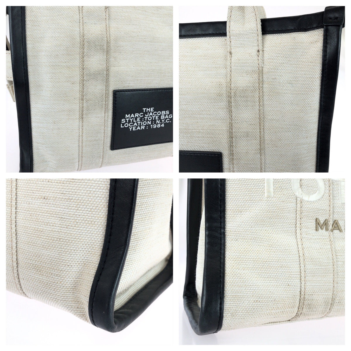 25422
MARC JACOBS マークジェイコブス THE TOTE BAG 2way ホワイト ブラック シルバー金具 キャンバス / レザー トートバッグ ショルダーバッグ レディース AB9