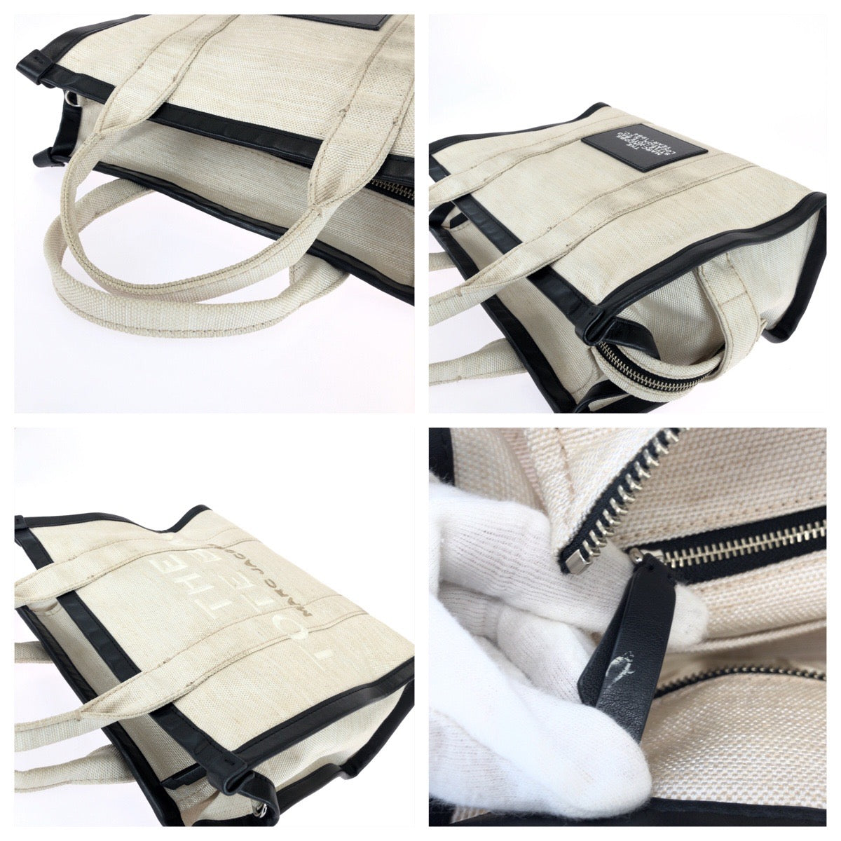 25422
MARC JACOBS マークジェイコブス THE TOTE BAG 2way ホワイト ブラック シルバー金具 キャンバス / レザー トートバッグ ショルダーバッグ レディース AB9