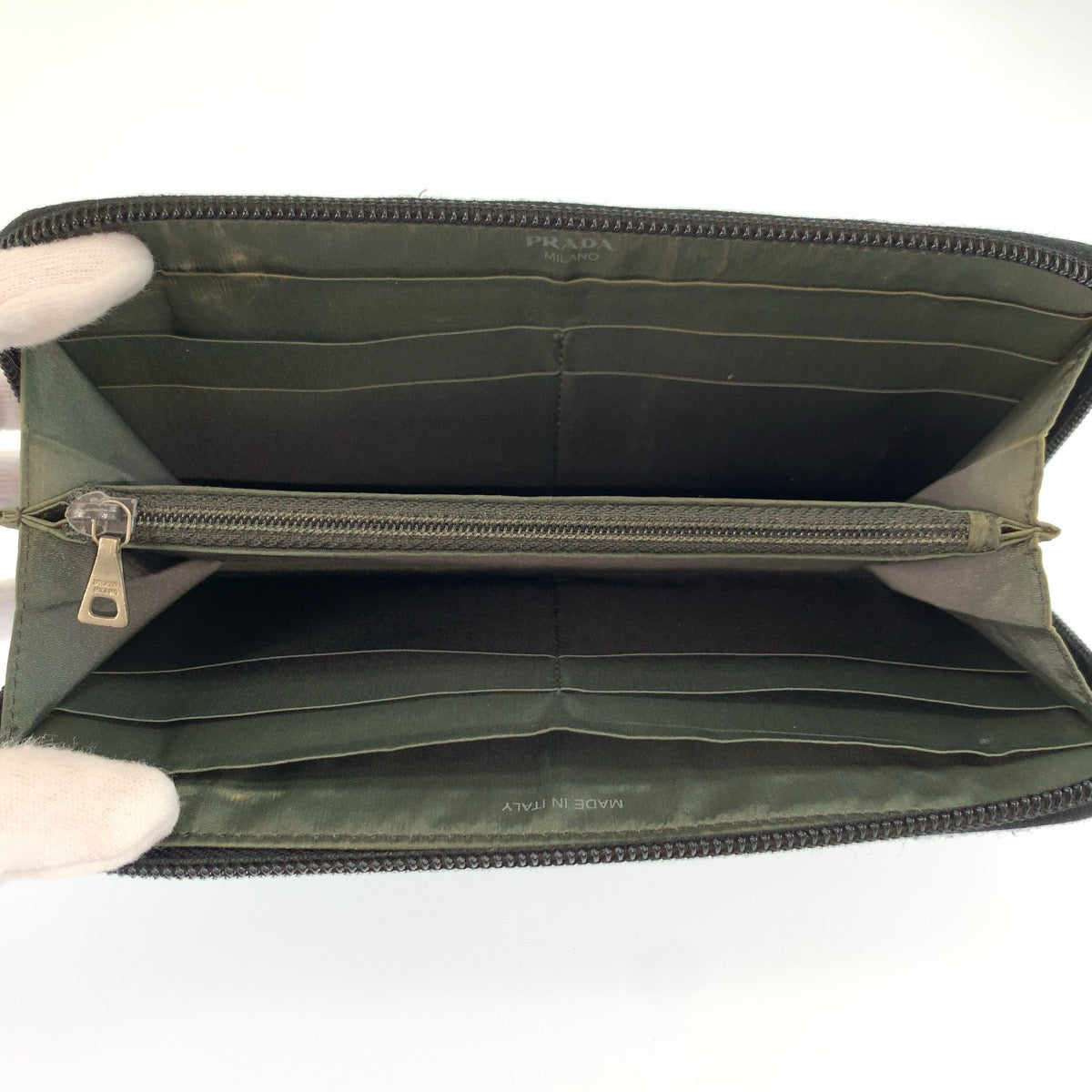 25424
PRADA SPORTS プラダスポーツ ブラック カーキ ナイロン 長財布 ロングウォレット メンズ AB6