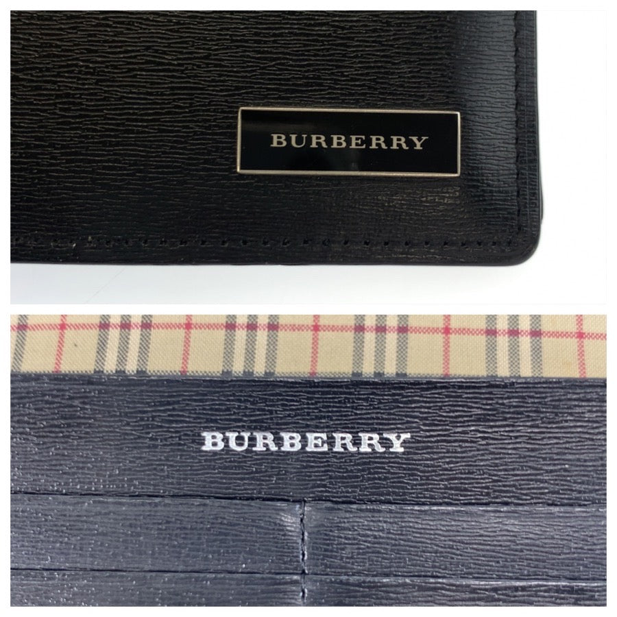 25425
BURBERRY バーバリー ヴィンテージ 中チェック柄 ブラック 黒 レザー 長財布 ロングウォレット メンズ ABP14