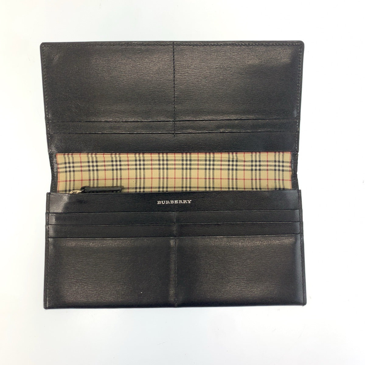 25425
BURBERRY バーバリー ヴィンテージ 中チェック柄 ブラック 黒 レザー 長財布 ロングウォレット メンズ ABP14