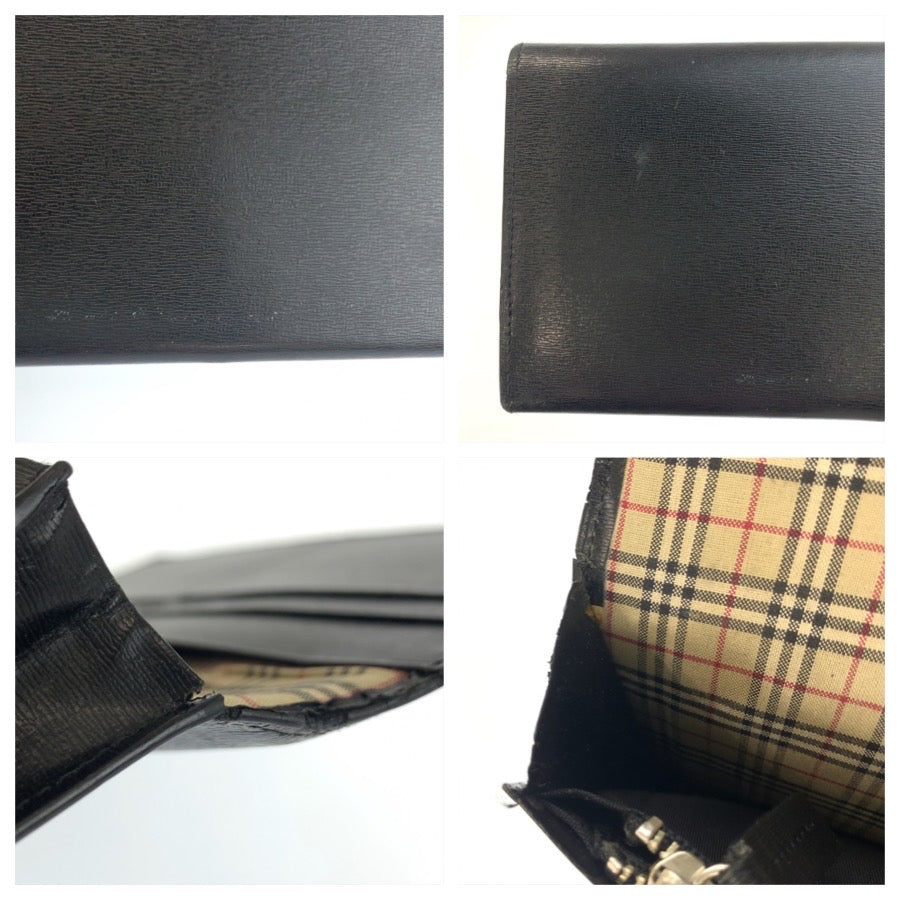 25425
BURBERRY バーバリー ヴィンテージ 中チェック柄 ブラック 黒 レザー 長財布 ロングウォレット メンズ ABP14