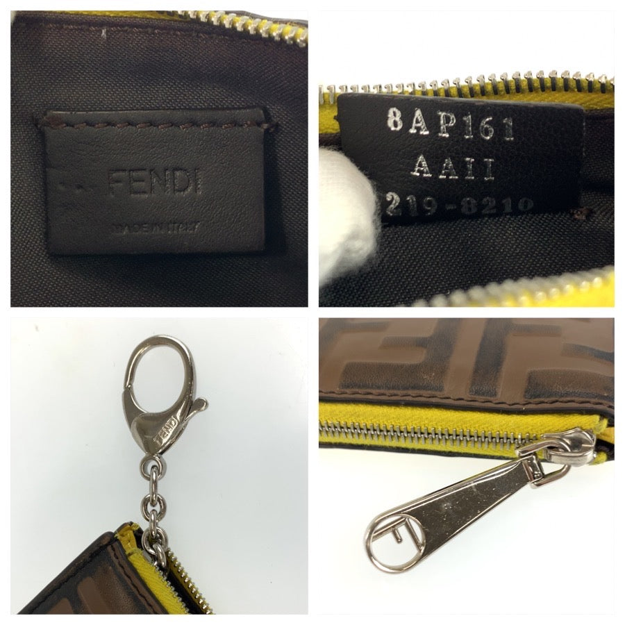 25426
FENDI フェンディ ズッカ ブラウン イエロー シルバー金具 レザー 8AP161 コインケース フラグメントケース レディース AB10