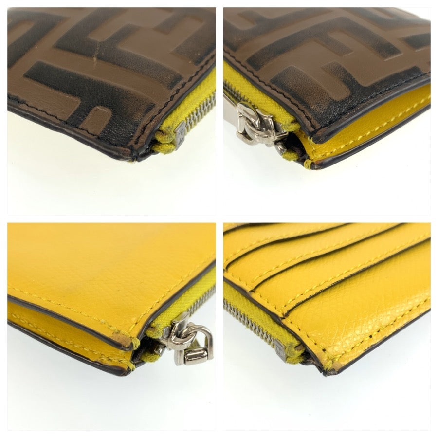 25426
FENDI フェンディ ズッカ ブラウン イエロー シルバー金具 レザー 8AP161 コインケース フラグメントケース レディース AB10