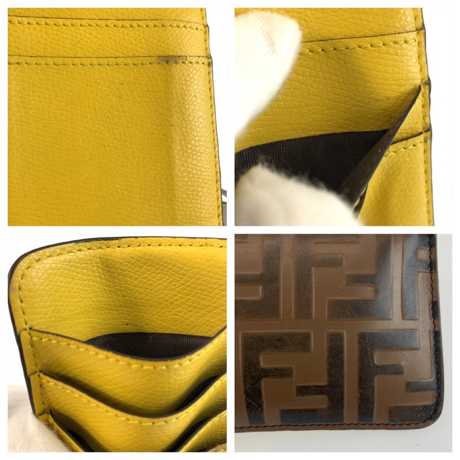25426
FENDI フェンディ ズッカ ブラウン イエロー シルバー金具 レザー 8AP161 コインケース フラグメントケース レディース AB10
