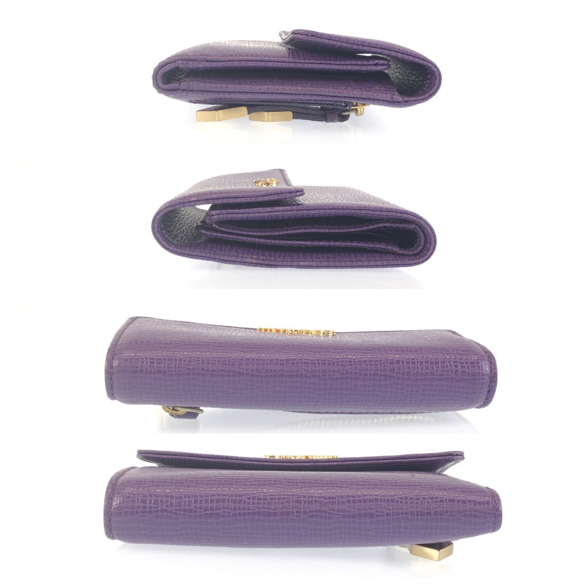 25435
COLE HAAN コールハーン パープル ゴールド金具 レザー B26483 折り財布 コンパクトウォレット レディース ABP1