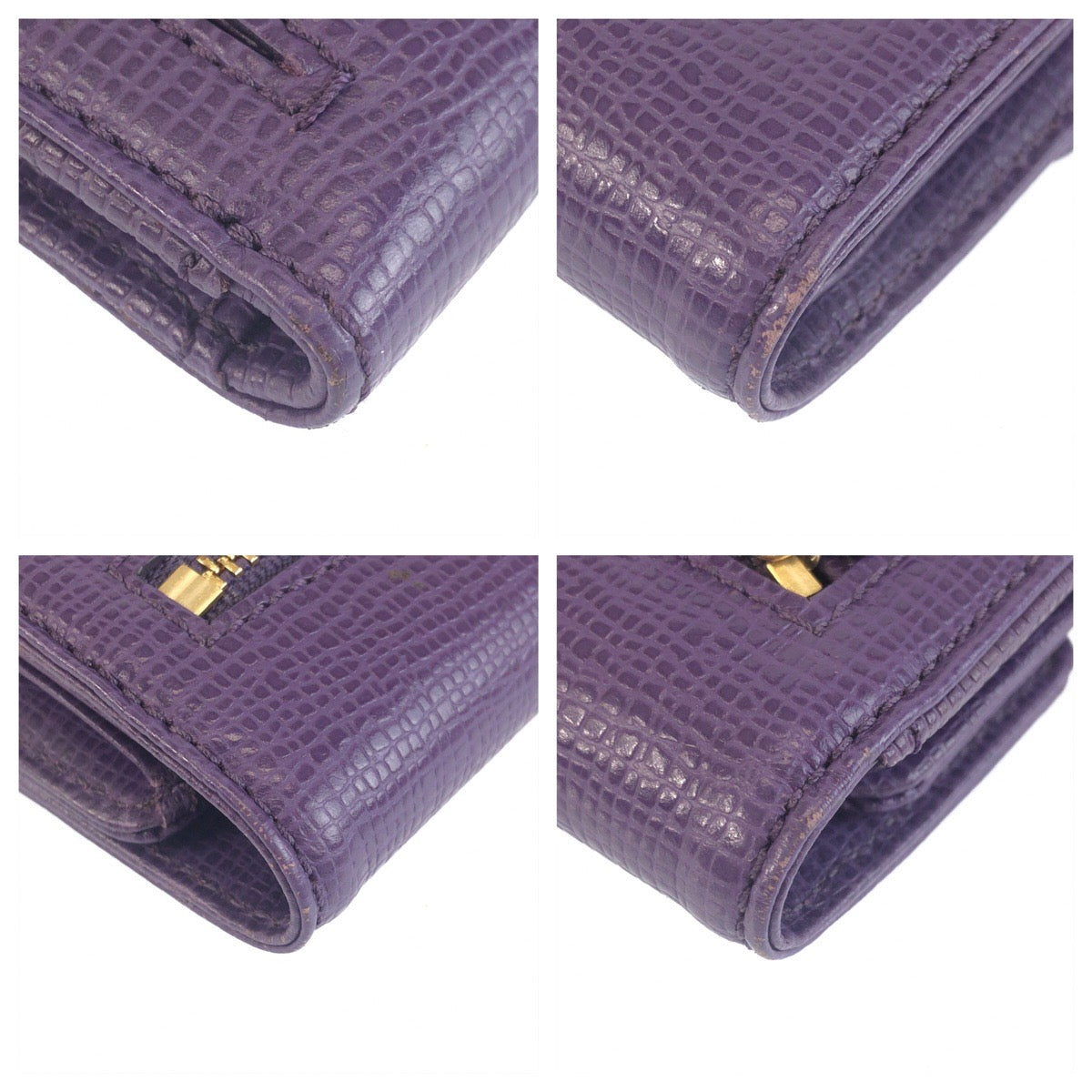 25435
COLE HAAN コールハーン パープル ゴールド金具 レザー B26483 折り財布 コンパクトウォレット レディース ABP1
