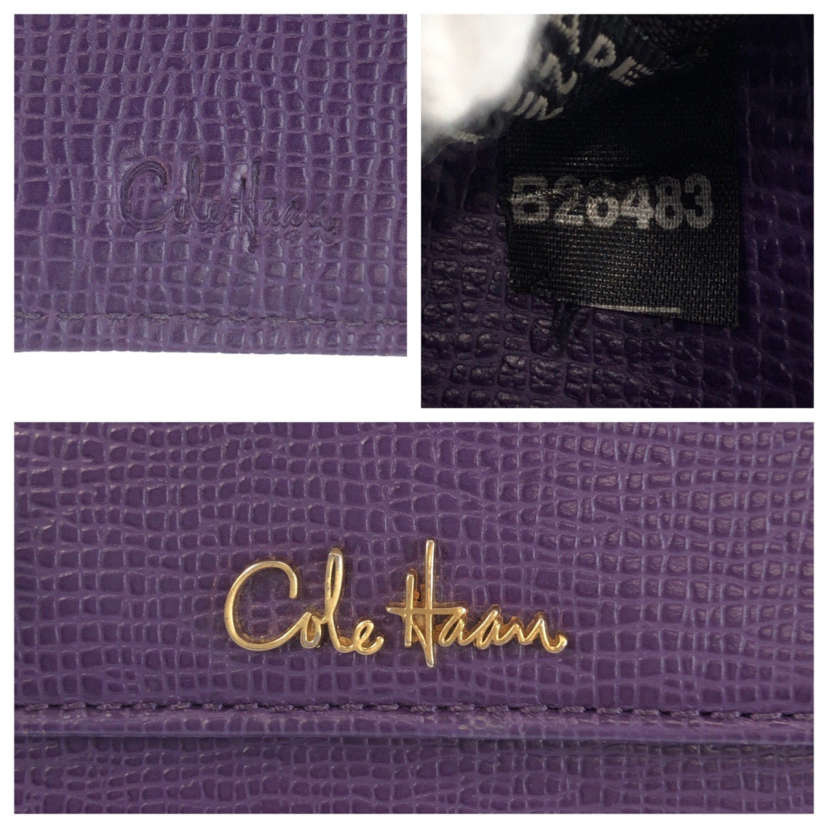 25435
COLE HAAN コールハーン パープル ゴールド金具 レザー B26483 折り財布 コンパクトウォレット レディース ABP1