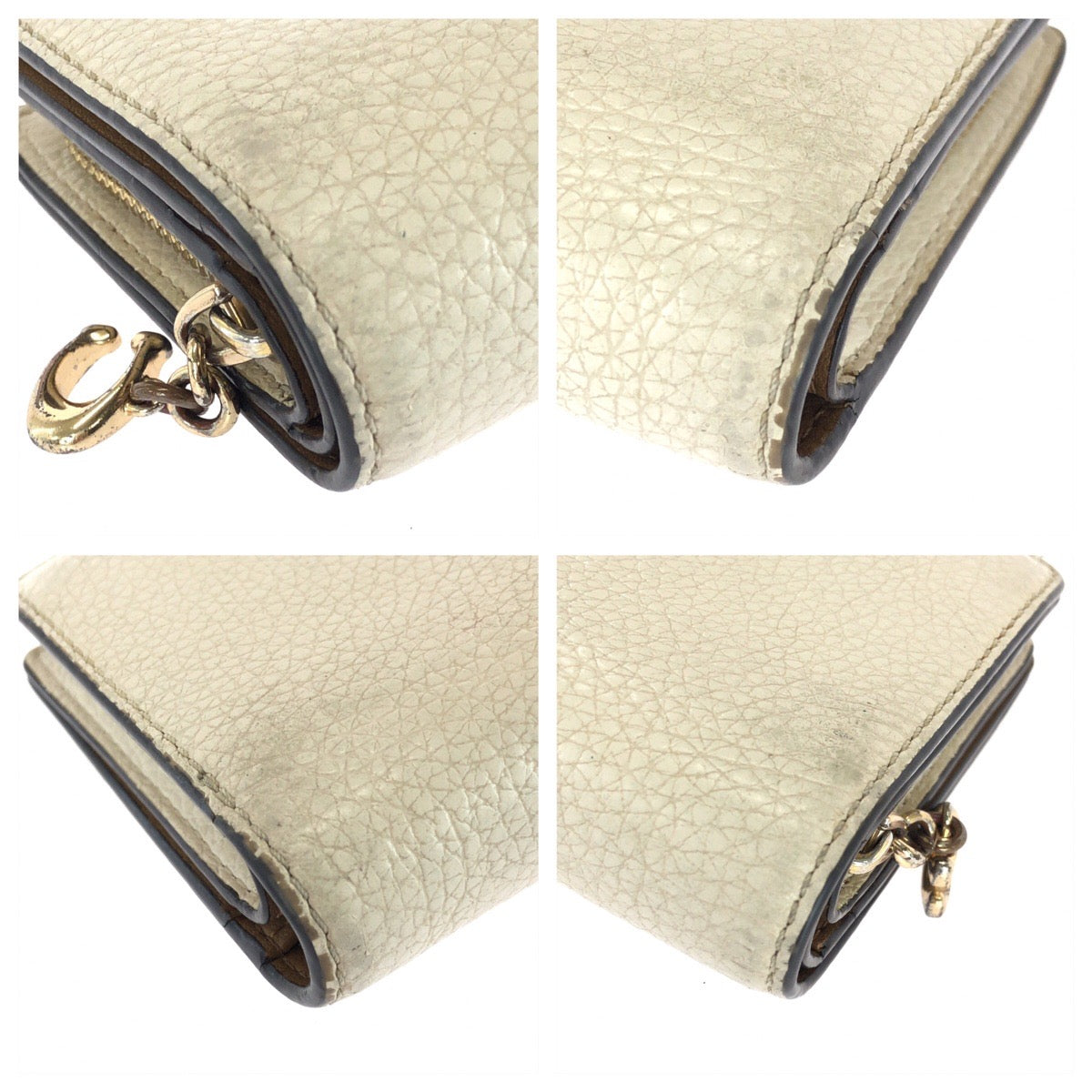 25436
COACH コーチ オフホワイト ゴールド金具 レザー 折財布 コンパクトウォレット レディース AB1